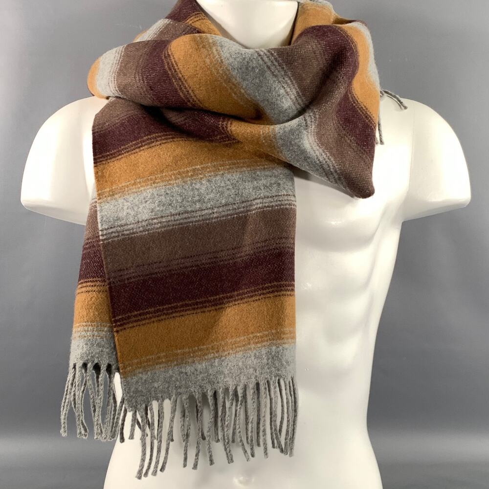 SAKS FIFTH AVENUE Brown Grey Stripe Cashmere Wool Scarves